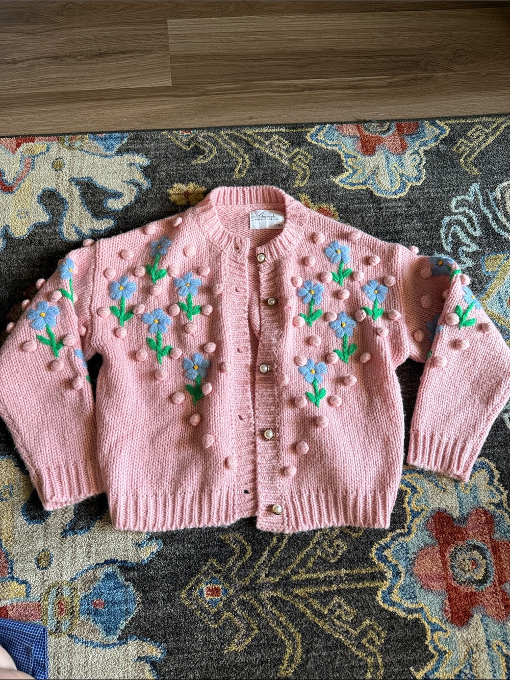Chicwish Pink Floral Bobble-Knit Cardigan
